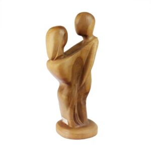 Escultura abstrata de casal em madeira entalhada à mão. Design contemporâneo e sofisticado para valorizar ambientes com um toque de arte e emoção.