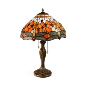 Luminária de mesa vitral luxo com acabamento artesanal, base estilo art nouveau e cúpula em vidro colorido. Sofisticação para qualquer ambiente.