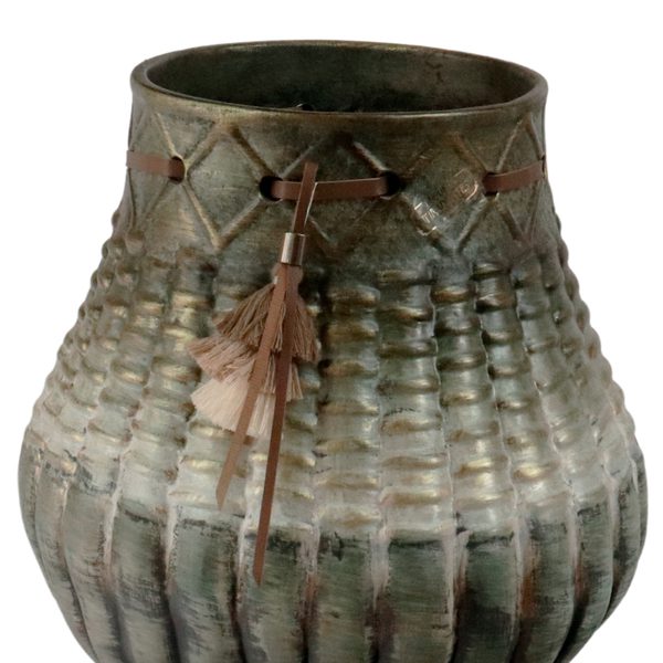 Vaso Decorativo Verde com Amarração e Detalhes Dourados - Imagem 2