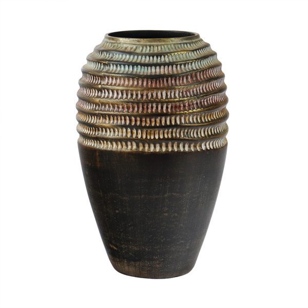 Vaso de Cerâmica Texturizado com Acabamento Metálico