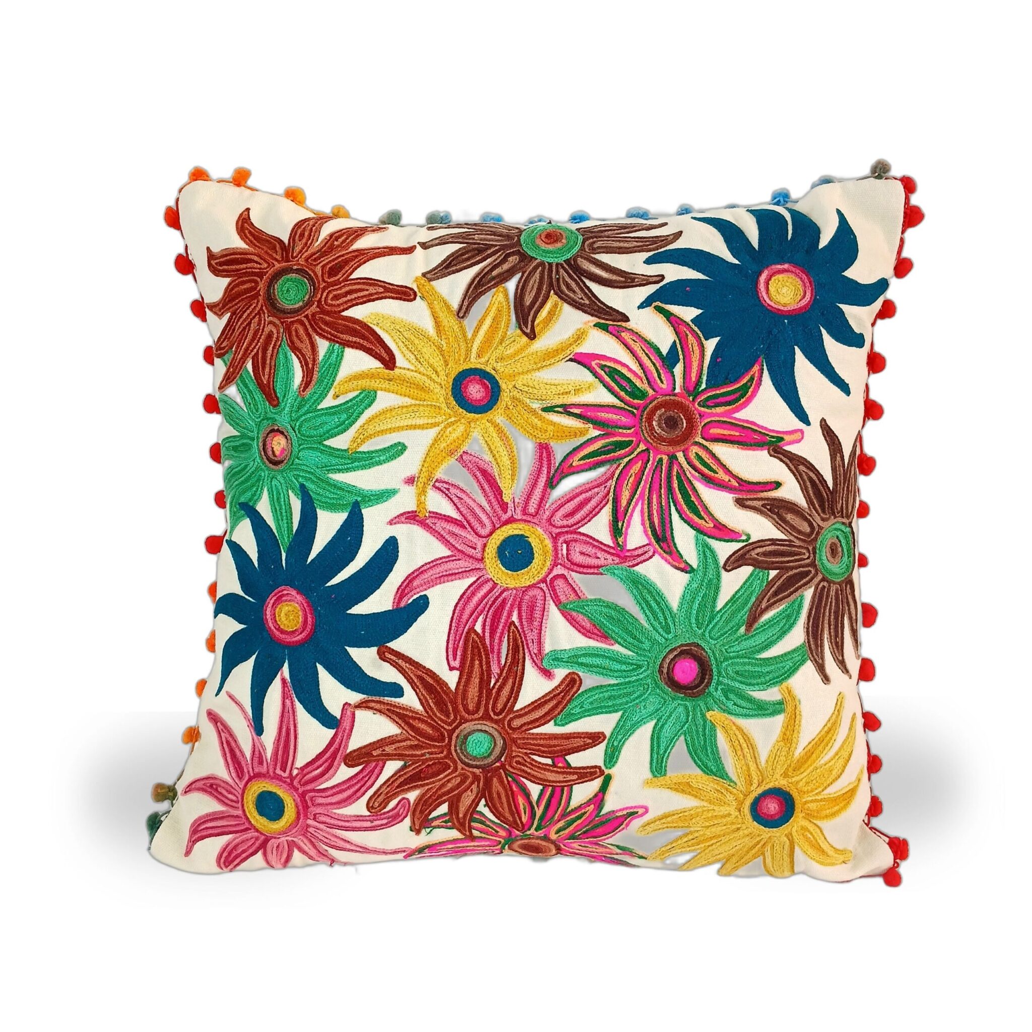 Almofada Bordada Floral Colorida