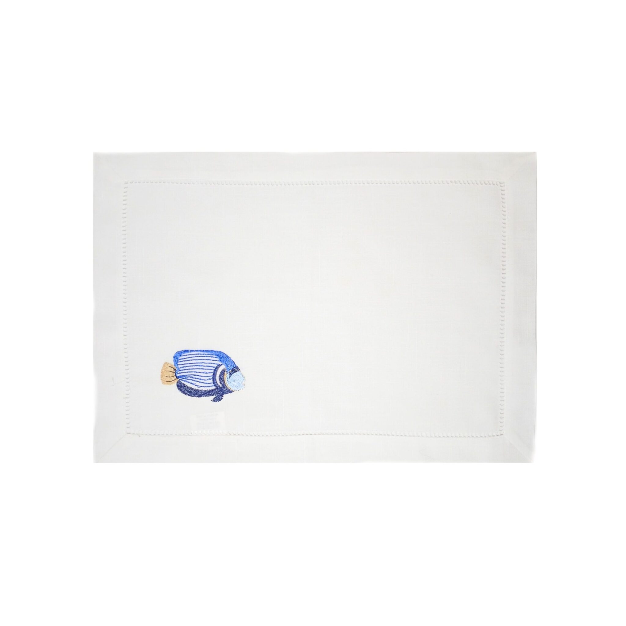 Jogo Americano Branco com Bordado de Peixe Azul