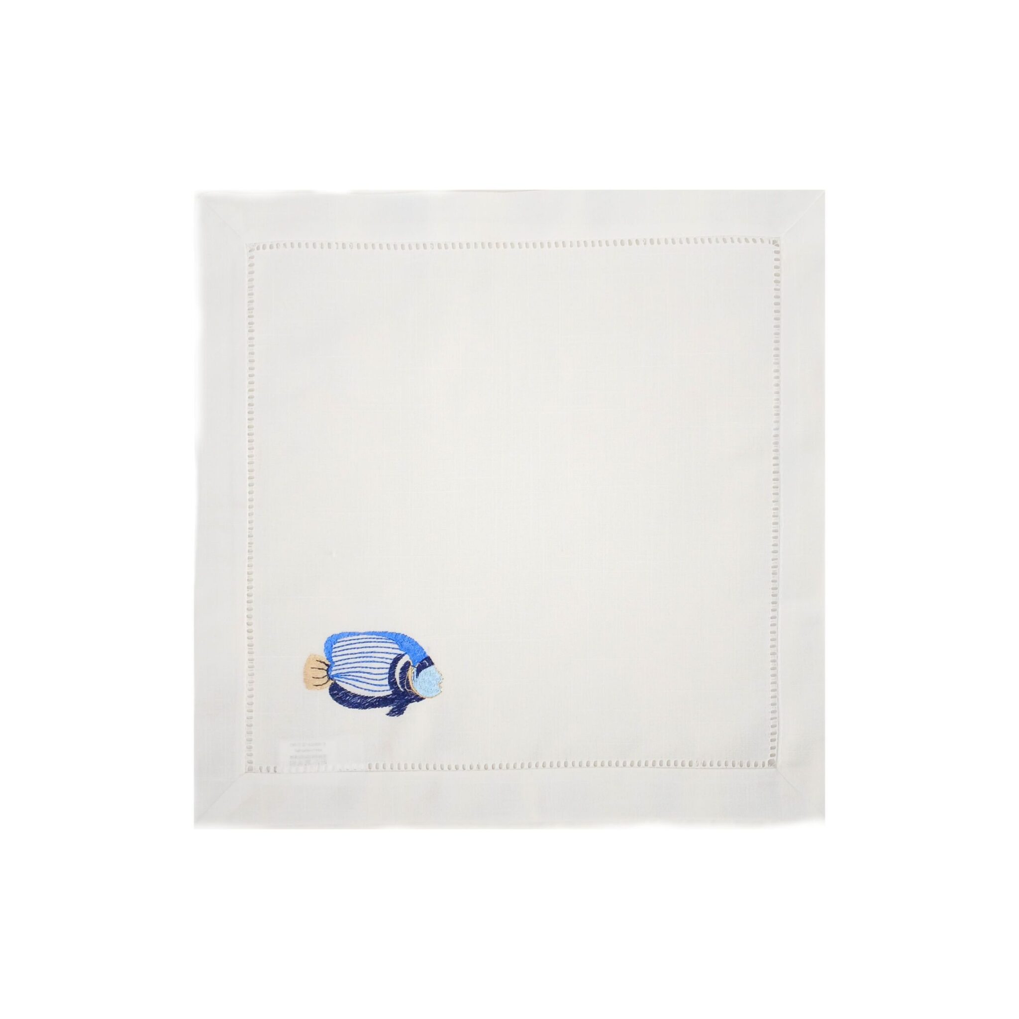 Guardanapo Branco com Bordado de Peixe Azul