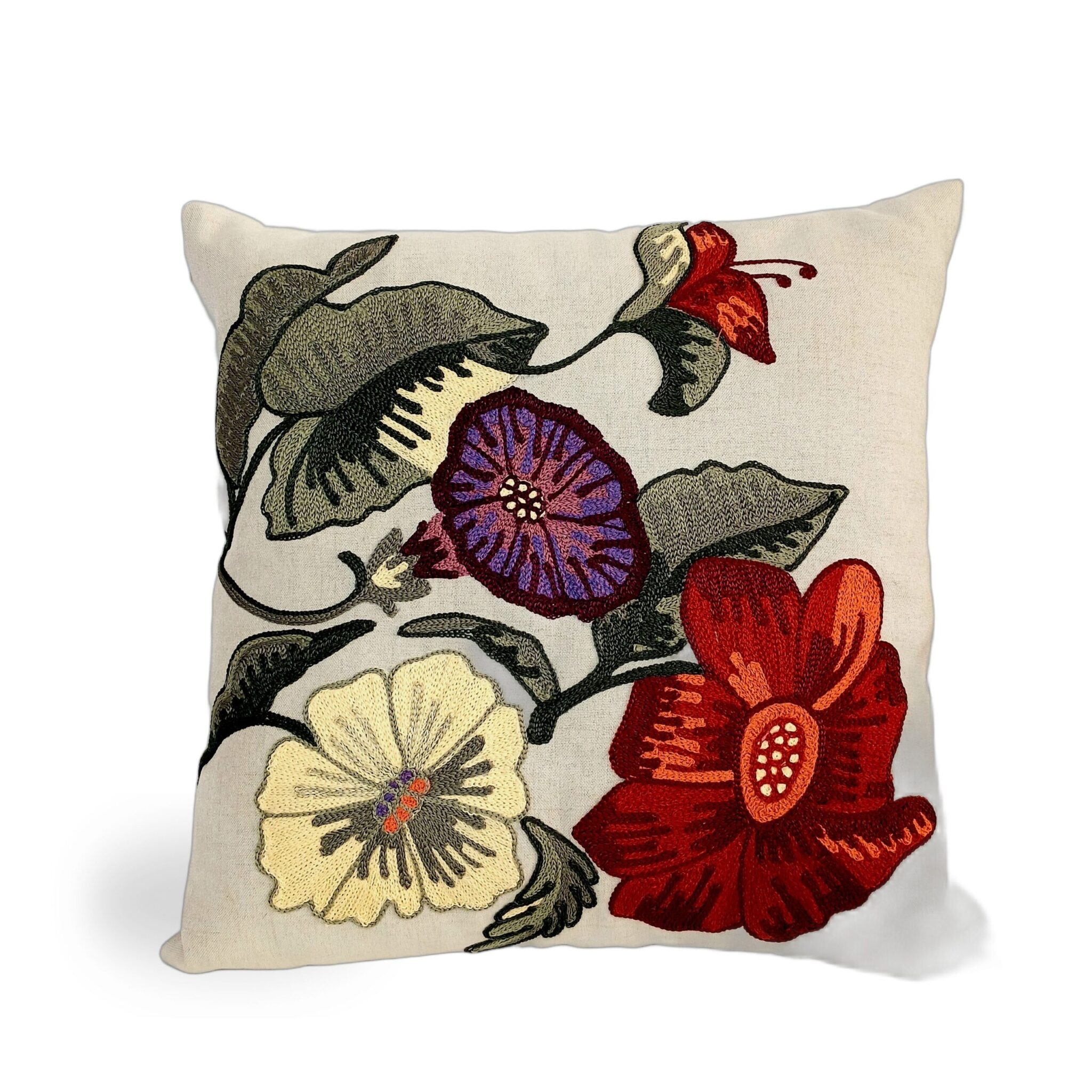 Almofada Bordada Floral Bege